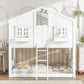 Twin over Twin House Bunk Bed with Roof , Window, Window Box, Door , with Safety Guardrails and Ladder,White