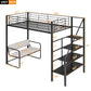 Twin Size Metal Loft Bed with Bench and Storage Staircase  Black