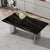 Modern minimalist dining table The black imitation marble glass desktop is equipped with silver metal legs