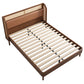 Modern Cannage Rattan Wood Platform Queen Bed, Walnut Finish for Stylish Bedrooms