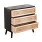 3-Drawers Rattan Storage Cabinet Rattan Drawer,for Bedroom,Living Room,Natural drawer and black panel