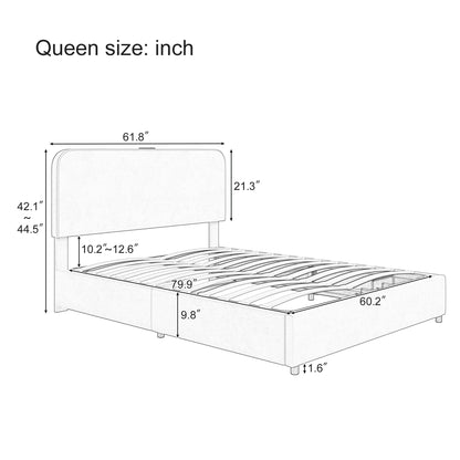 Hydraulic Storage Bed with LED Lights Green