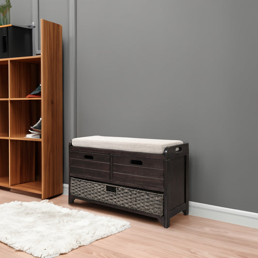 TREXM Storage Bench with Removable Basket and 2 Drawers, Fully Assembled Shoe Bench in Espresso Finish