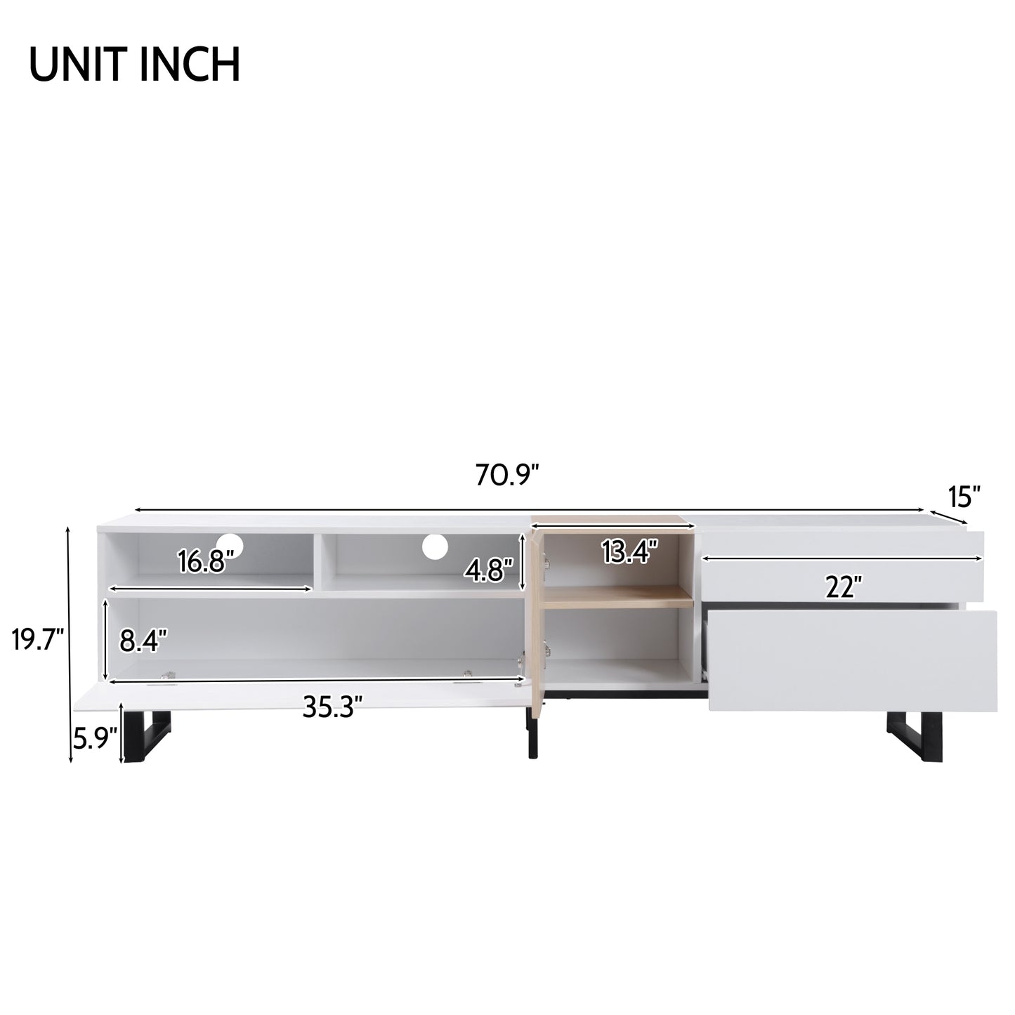 Mueble de TV moderno para televisores de 80 pulgadas, consola multimedia con doble espacio de almacenamiento y puerta abatible, centro de entretenimiento