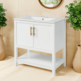 30-Inch White Bathroom Vanity with Ceramic Sink and Versatile Storage - Ideal for Small Bathrooms