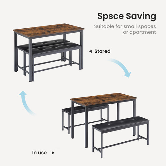 Dining Table Set Barstool Dining Table (with 2 PU Upholstered Benches) Industrial Style Dining Table and Chairs