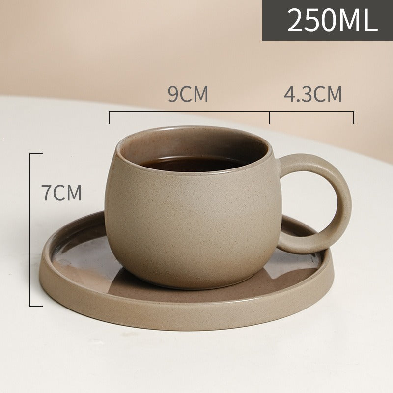 Juego de tazas de café de cerámica retro de gres, combinación de taza y platillo japonés