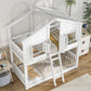 Twin over Twin House Bunk Bed with Roof , Window, Window Box, Door , with Safety Guardrails and Ladder,White