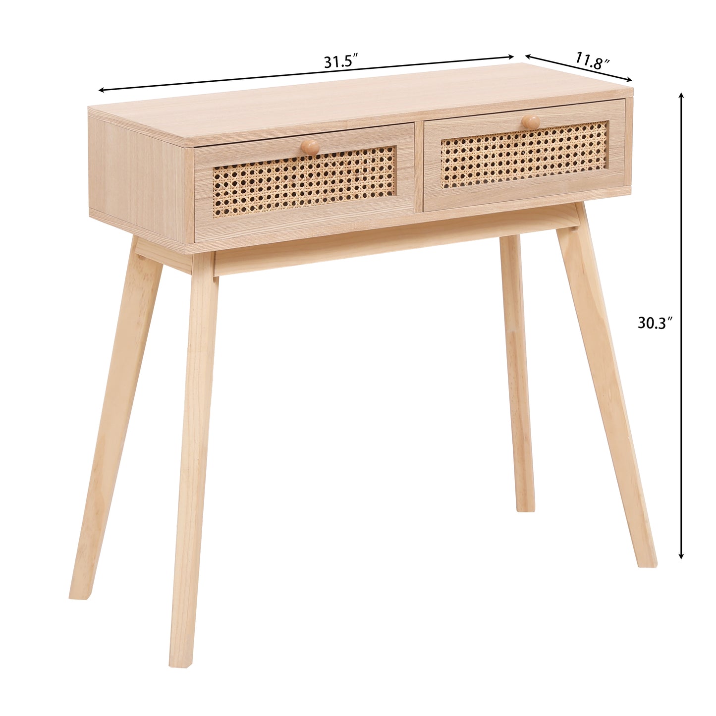 Side table with two real rattan drawers, solid wood table legs can be used in the dining room living room,bedroom