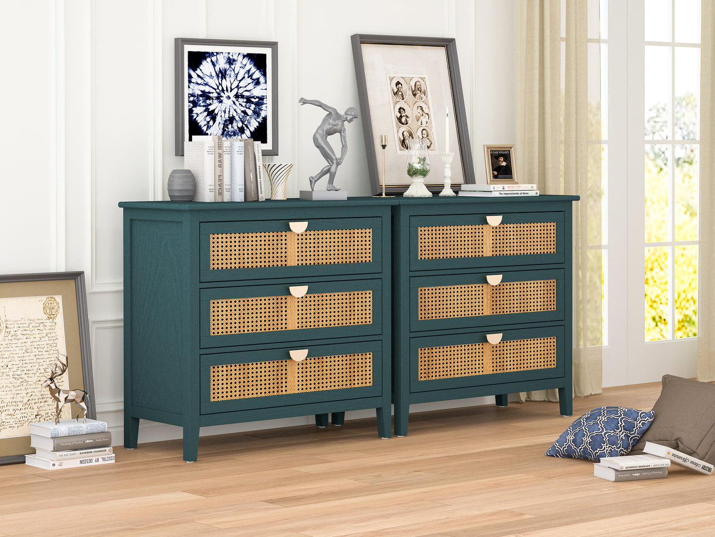 3 Drawer Cabinet Natural rattan American Furniture Suitable for bedroom living room study