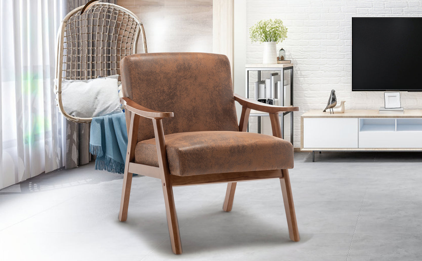 Medieval Modern Chair with Solid Wood Frame and Ultra-Thick Backrest, Accent Chair for Living Rooms