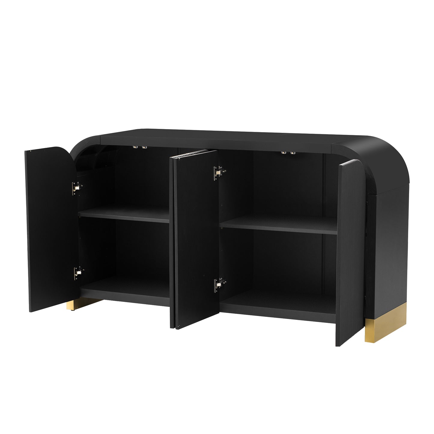 U-STYLE Four-Door Curved Corner Cabinet with Wavy Door Panels, Adjustable Shelves, and Sleek Black Finish