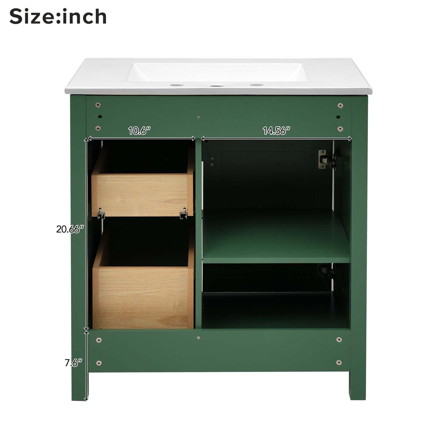 30-Inch Green Bathroom Vanity with Ceramic Sink and Ample Storage - Ideal Choice for Small Bathrooms