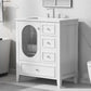 Bathroom Vanity with Sink, Bathroom Vanity Cabinet with Three Drawers and Door, Solid Wood and MDF, White