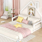 Full Size Wood Floor Bed with House-shaped Headboard  White