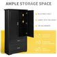 Tall Bathroom Storage Cabinet with Two Doors and Drawers, Adjustable Shelf, MDF Board, Black Finish