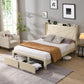 Full Size Bed Frame with 2 Storage Drawers Upholstered Bed Frame Beige