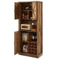 76-Inch Tall Rustic Oak Farmhouse Kitchen Faux Rattan Wine Cabinet with Square Compartments and Shelves