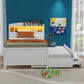 Twin Size Platform Bed with Storage LED Headboard Twin Size Trundle and 3 Drawers White