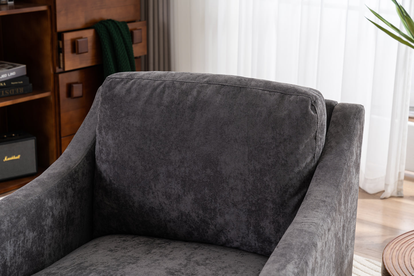 Large Swivel Chair with Soft Cushions, Modern Design in Skin-Friendly Gradient Linen Fabric, Grey Finish