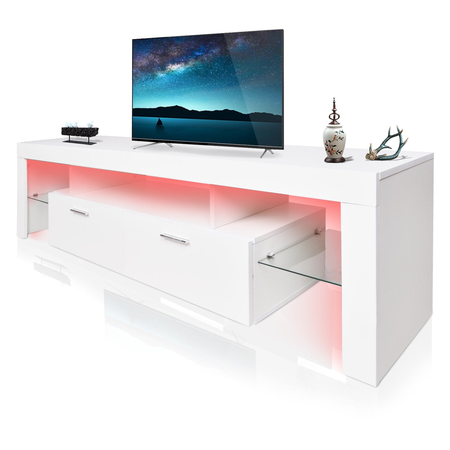 LED TV stand modern TV stand with storage Entertainment Center with drawer TV cabinet for Up to 75 inch for Gaming Living Room B