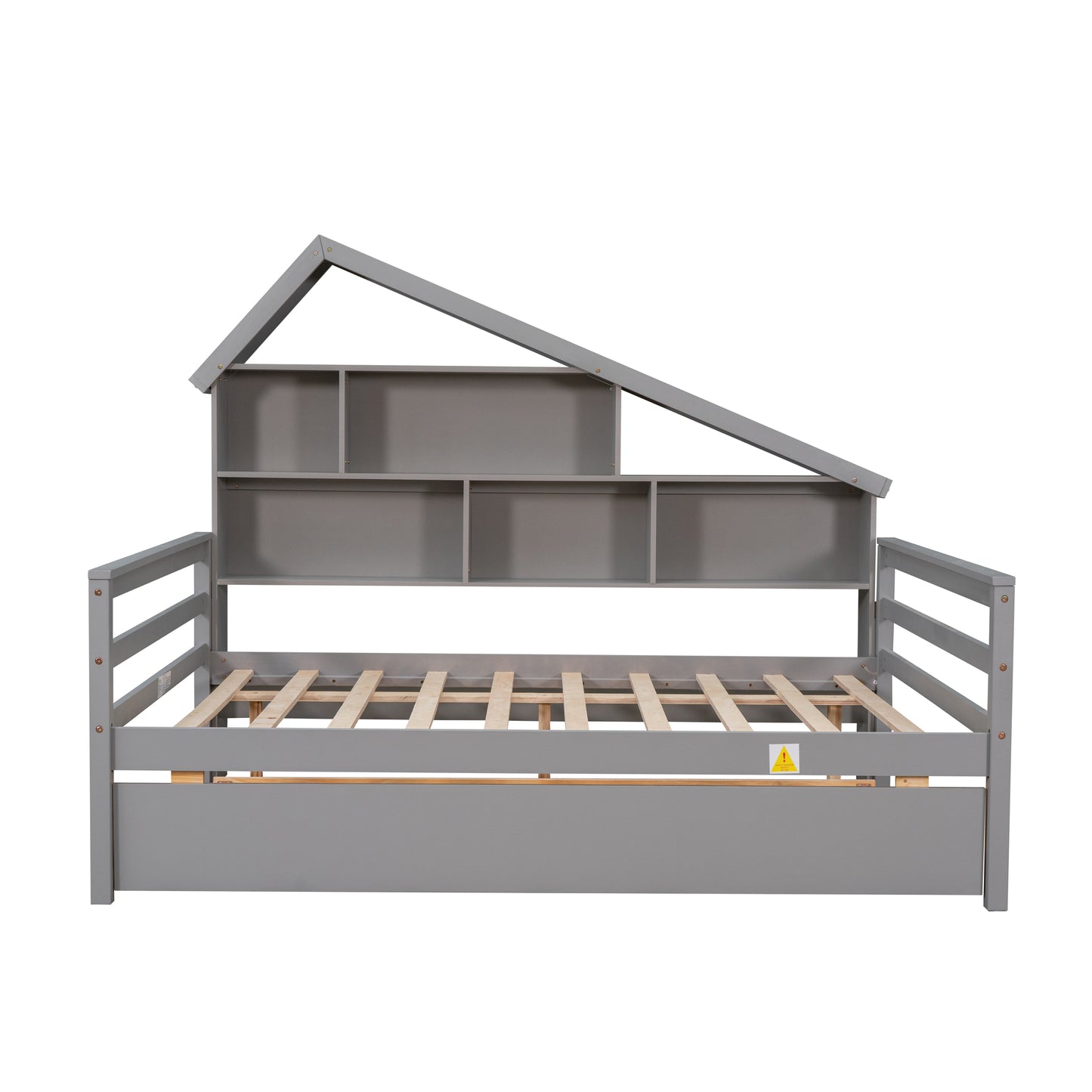 Full Size Platform Bed with Trundle and Shelves Gray