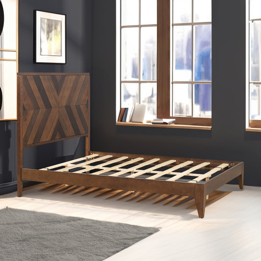 Mid-Century Modern Platform Bed Wood Slat Support with No Box Spring Needed,Full, Walnut