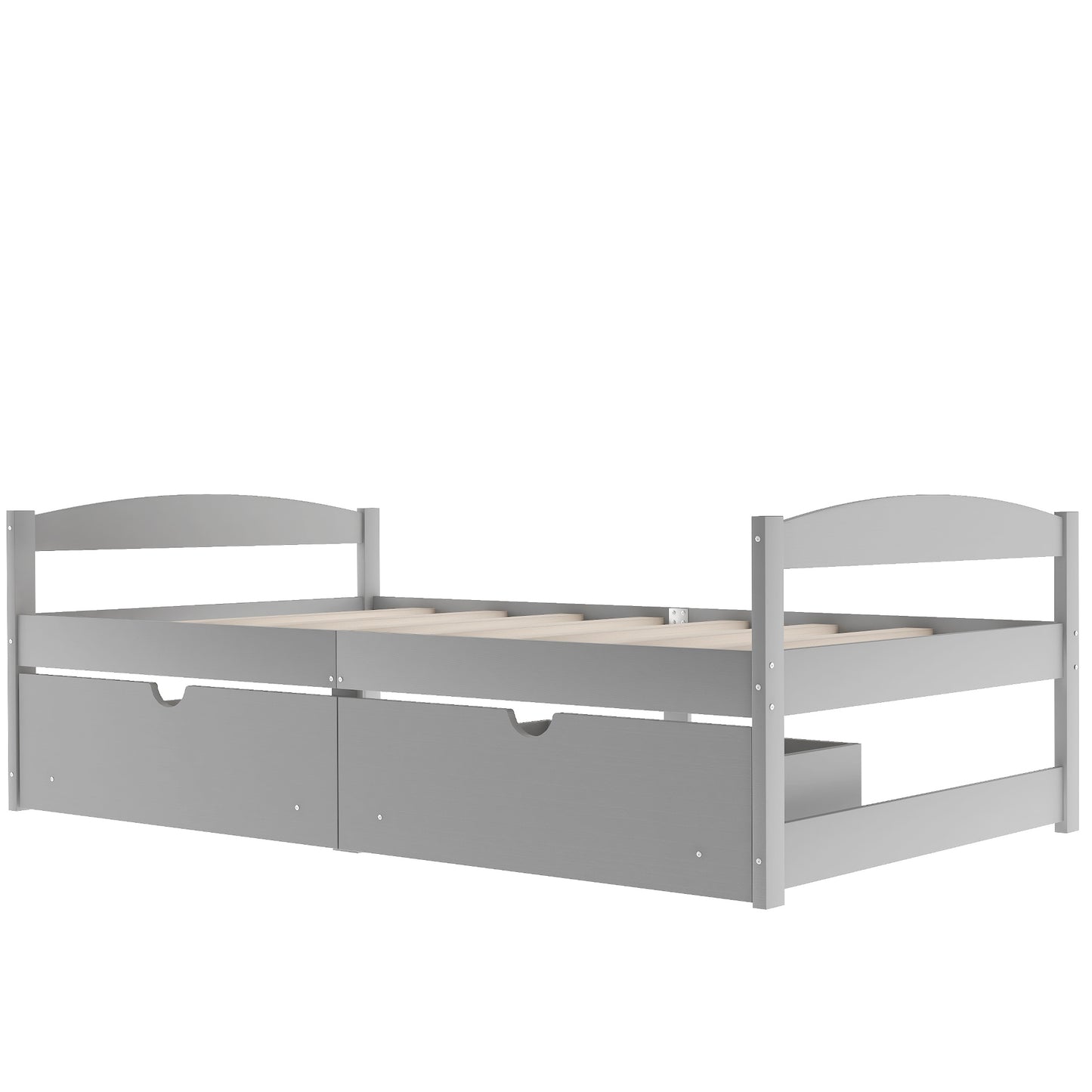 Twin size platform bed, with two drawers, gray