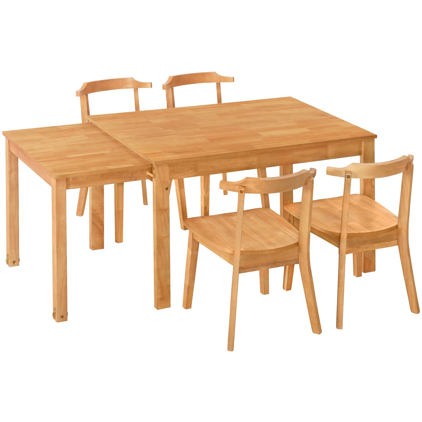 Juego de comedor TOPMAX de 5 piezas de 65" con ruedas, mesa extensible y 4 sillas pequeñas, acabado natural