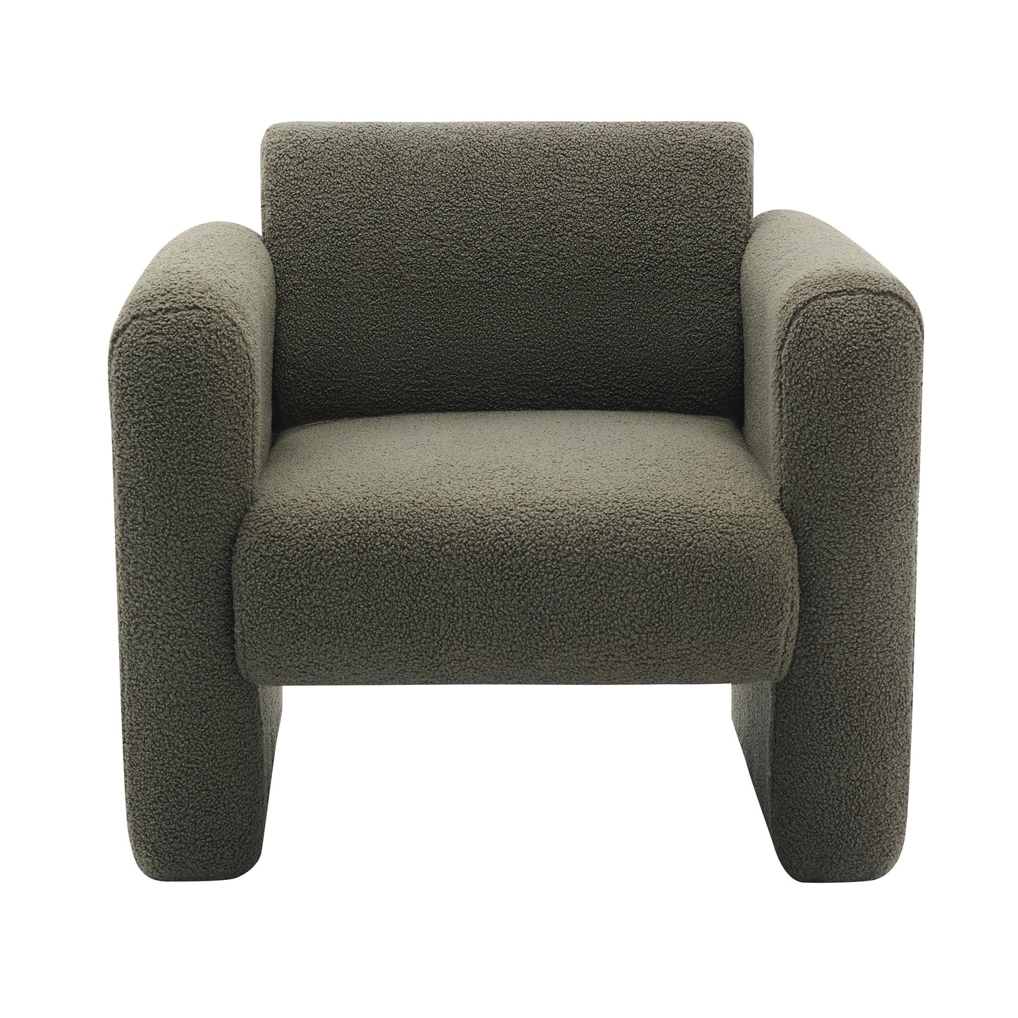 Modern Chair with Sheepskin Sherpa Fabric, Soft Cushion Armchair in Seaweed Green for Living Rooms