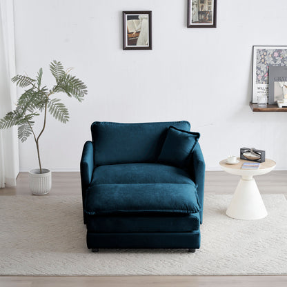 Sillón otomano de estilo moderno con cojines de chenilla, perfecto para salas de estar y dormitorios, color azul