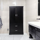 Mueble de baño alto con dos puertas y cajones, estante ajustable, tablero MDF, color negro