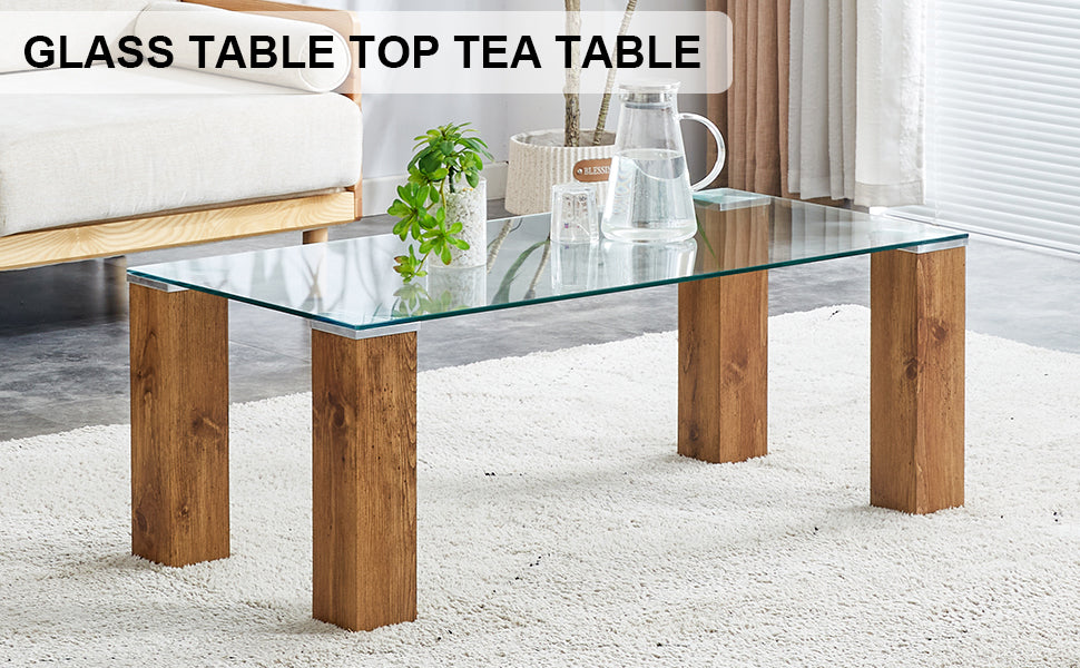 Glass-Top Coffee Table tea table with MDF Legs - Stylish Blend of Elegance and Durability