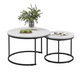 A set of nested 27.6-inch circular coffee tables with a wooden marble patterned tabletop and a sturdy metal frame (white)