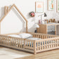 Full House-Shaped Headboard Floor Bed with Fence Natural