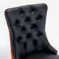 Tufted Solid Wood Contemporary PU and Velvet Upholstered Dining Chair with Wood Legs Nailhead Trim 2-Pcs Set Black+Orange