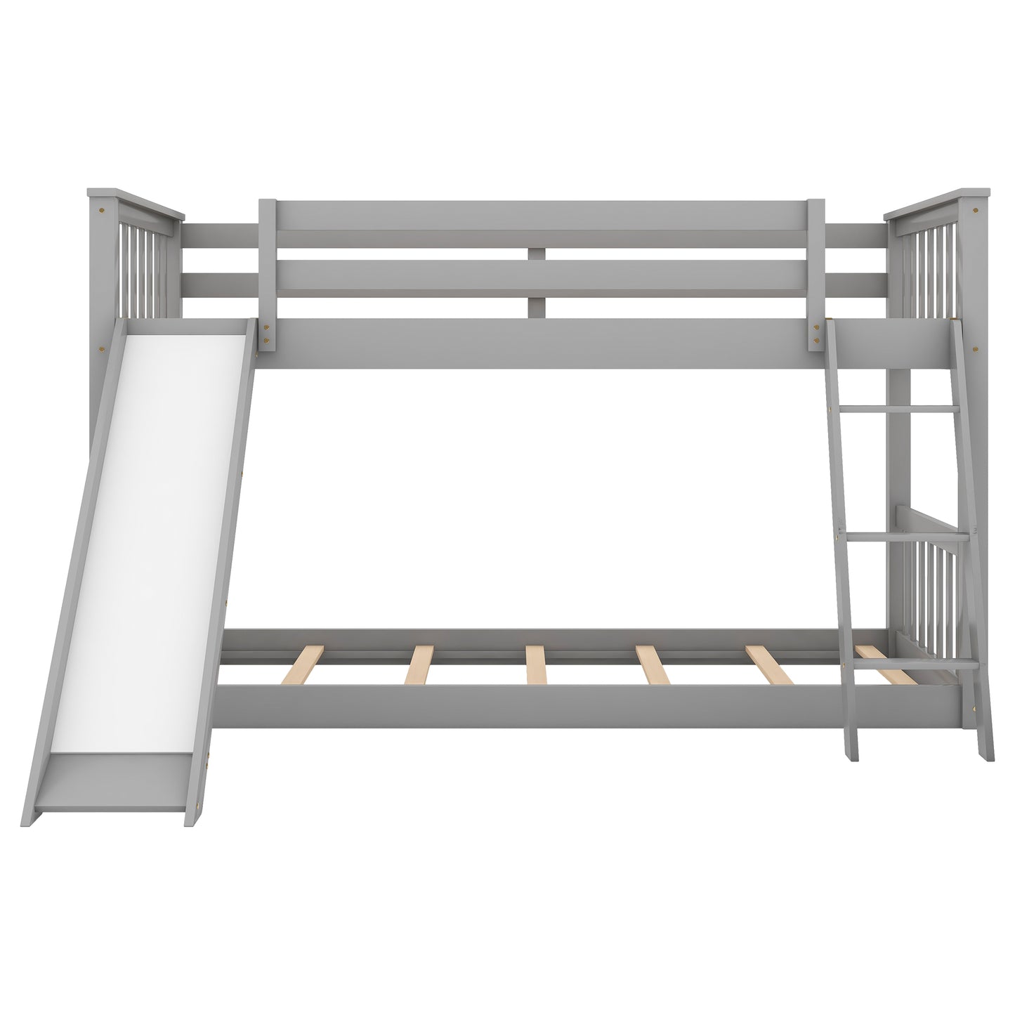 Twin over Twin Bunk Bed with Convertible Slide and Ladder  Gray