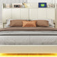 Large floating bed frame with storage headboard, touch sensor, night light and USB charger, padded platform bed, beige color