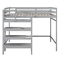 Full Size Loft Bed with Built-in Storage Staircase and Hanger for Clothes, Gray