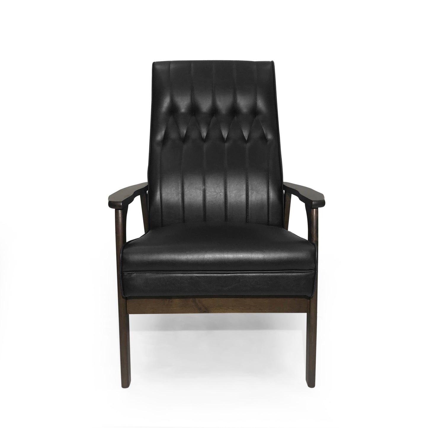 Mid Century Modern Upholstered Accent Chair, Matte Black Faux Leather