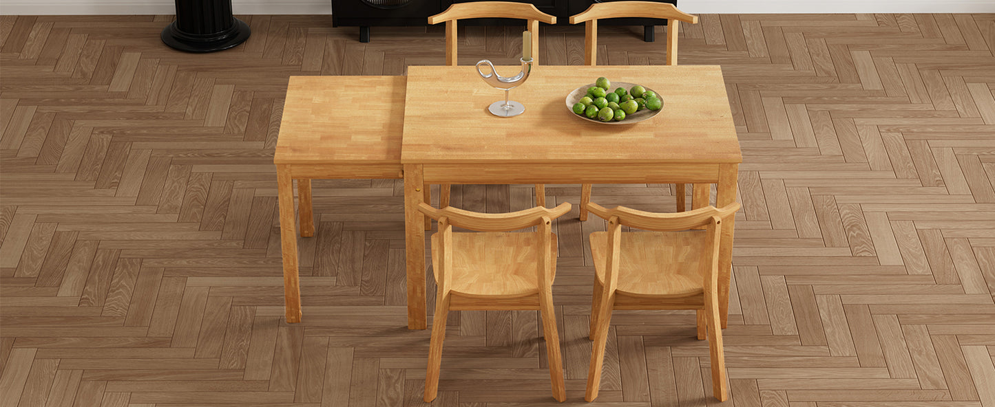 TOPMAX 65" 5-Piece Dining Set with Wheels, Expandable Table, and 4 Small Chairs, Natural Finish