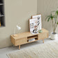 Rattan TV cabinet double sliding doors for storage adjustable shelf solid wood legs TV console for living room natural