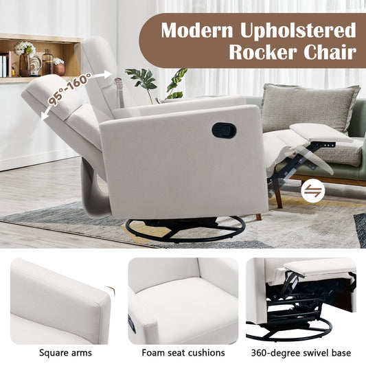 Modern Upholstered Rocker Nursery Chair Plush Seating Glider Swivel Recliner Chair Beige