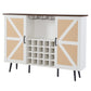 White Faux Rattan Barn Door Wine Cabinet with Wine Rack and Wine Glass Rack, Double Door Design with Removable Shelves