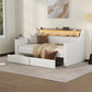 Twin Size Daybed with Drawers, Upholstered Daybed with Charging Station and LED Lights, White