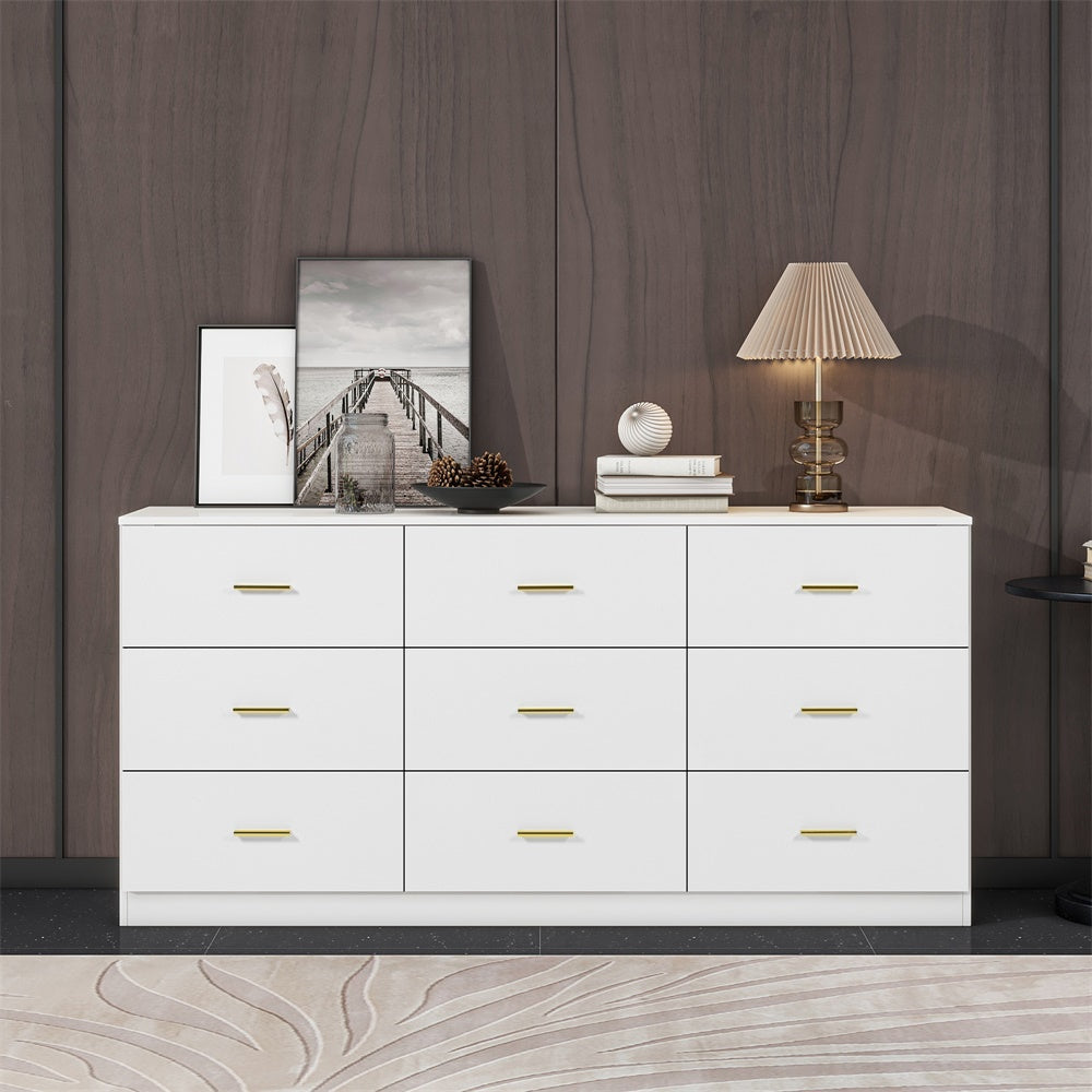 Modern White 9-Drawer Dresser, Wide Chest of Drawers with Ample Storage for Bedrooms