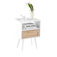 Rattan End table with drawer and solid wood legs Modern nightstand side table for living room white