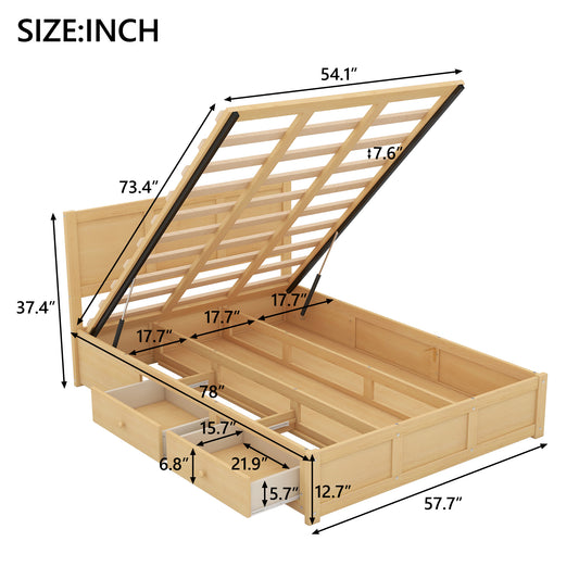 Full Size Wood Platform Bed with Underneath Storage and 2 Drawers Wood Color