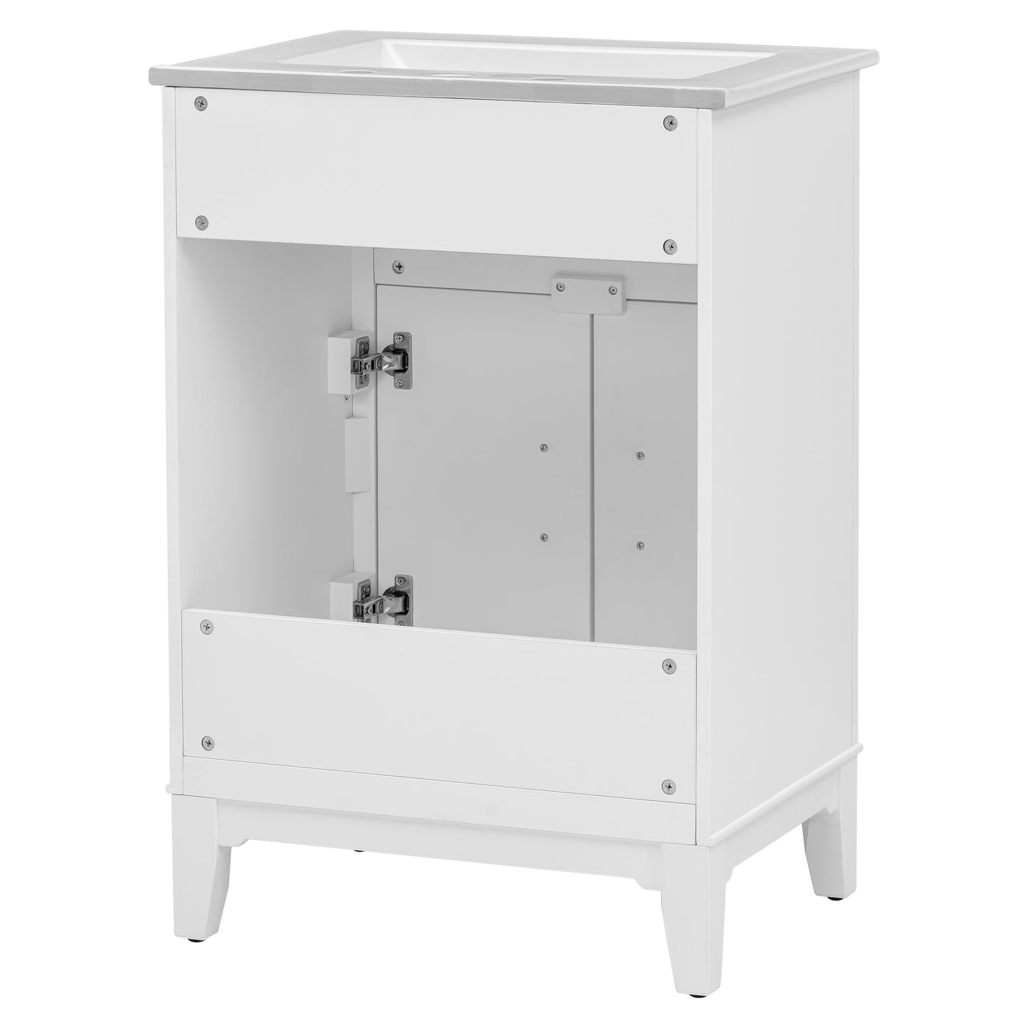 24" Bathroom Vanity with Sink, Solid Wood and MDF Cabinet with One Flip Drawer and Doors, White