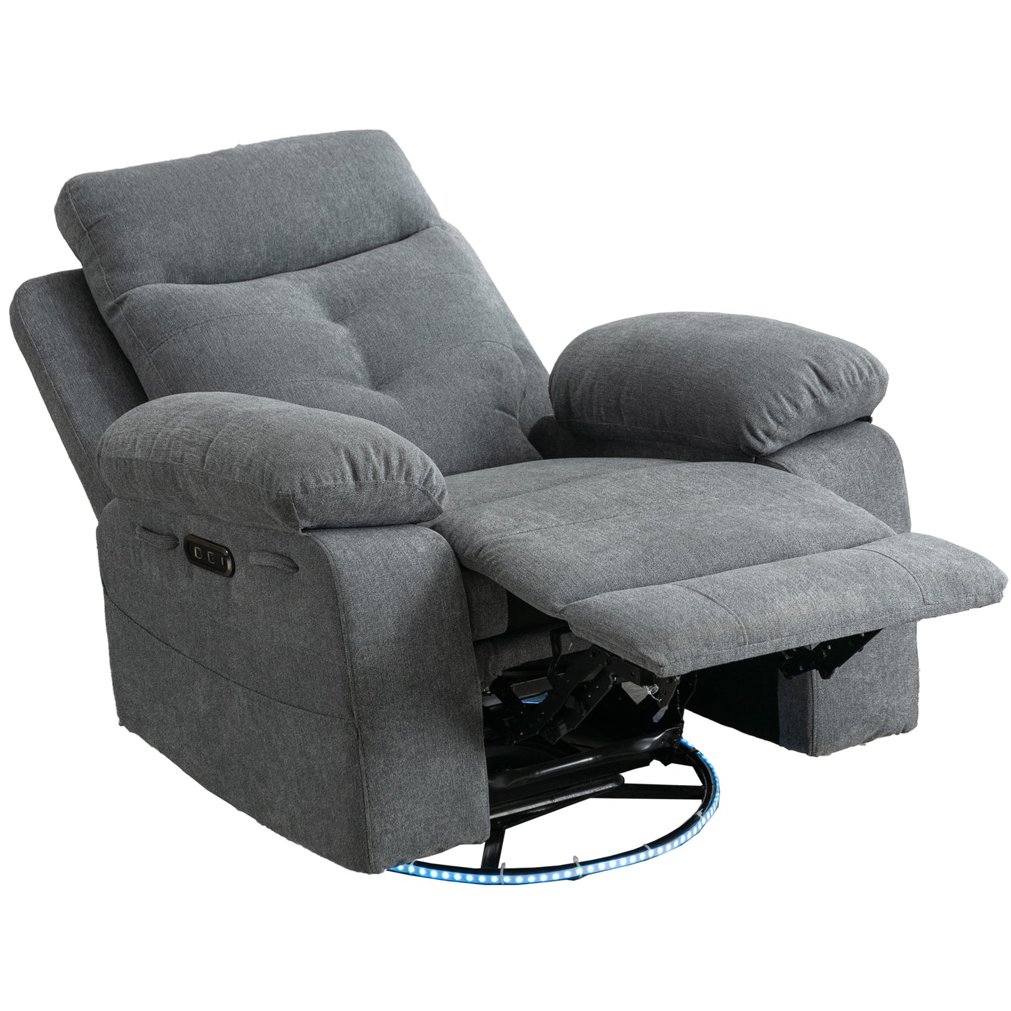 Sillón reclinable eléctrico giratorio de 270 grados con luz LED, puerto de carga USB+C y respaldo ajustable